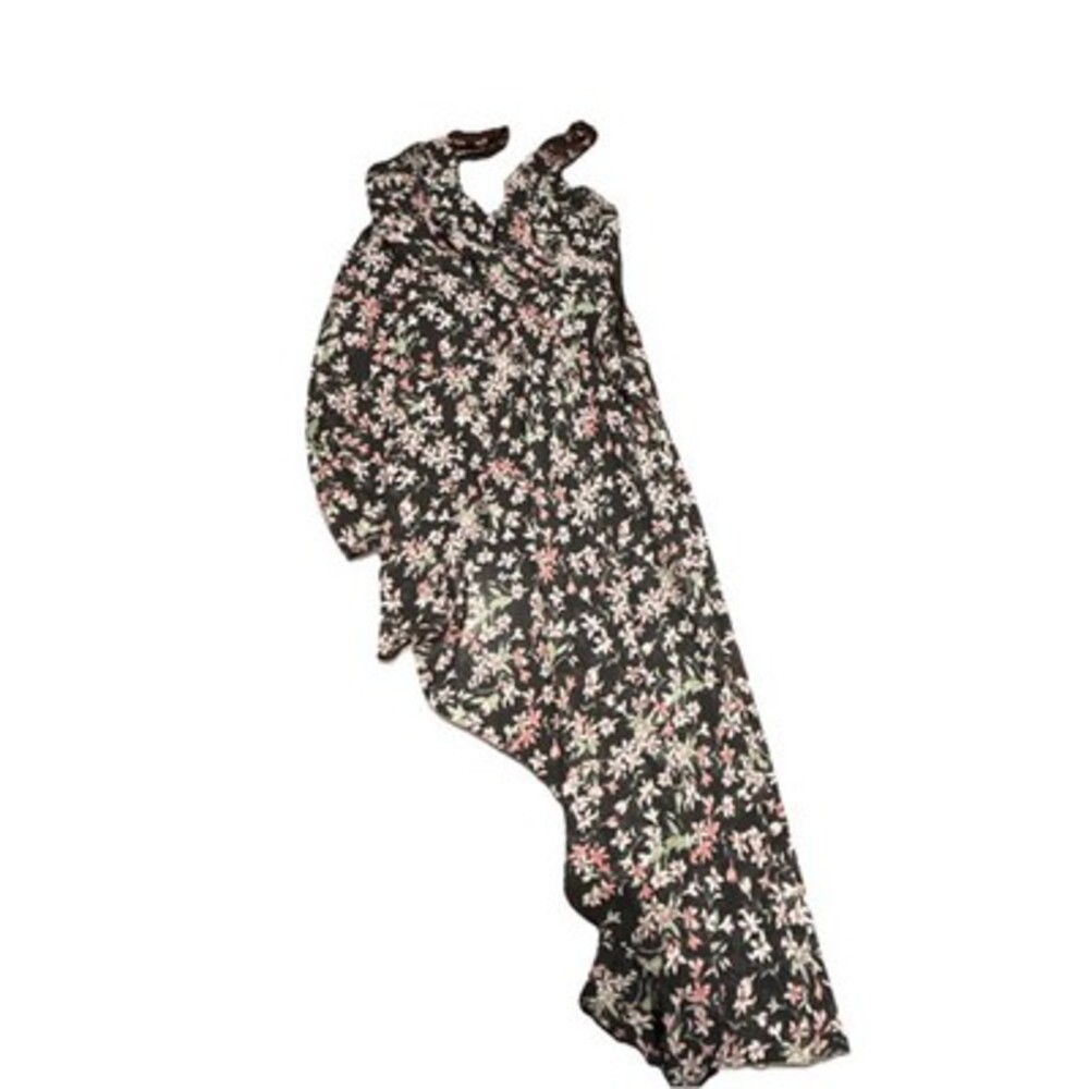 Fanco Women’s Floral High Low Maxi Dress Black Pink Sleeveless Size M
